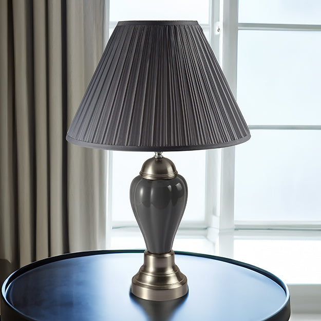 Porcelain Gray Shade Lamp Satin Nickel Base 26"