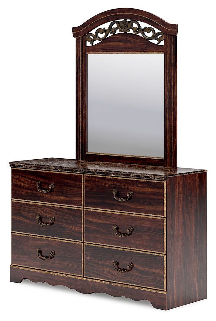Glosmount Queen Poster Bed, Dresser, Mirror, Chest and Nightstand