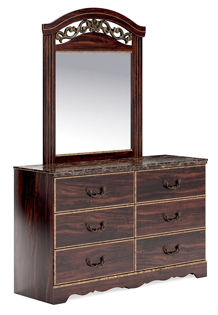 Glosmount Queen Poster Bed, Dresser, Mirror, Chest and Nightstand