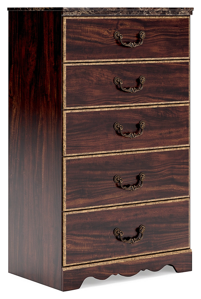 Glosmount Queen Poster Bed, Dresser, Mirror, Chest and Nightstand
