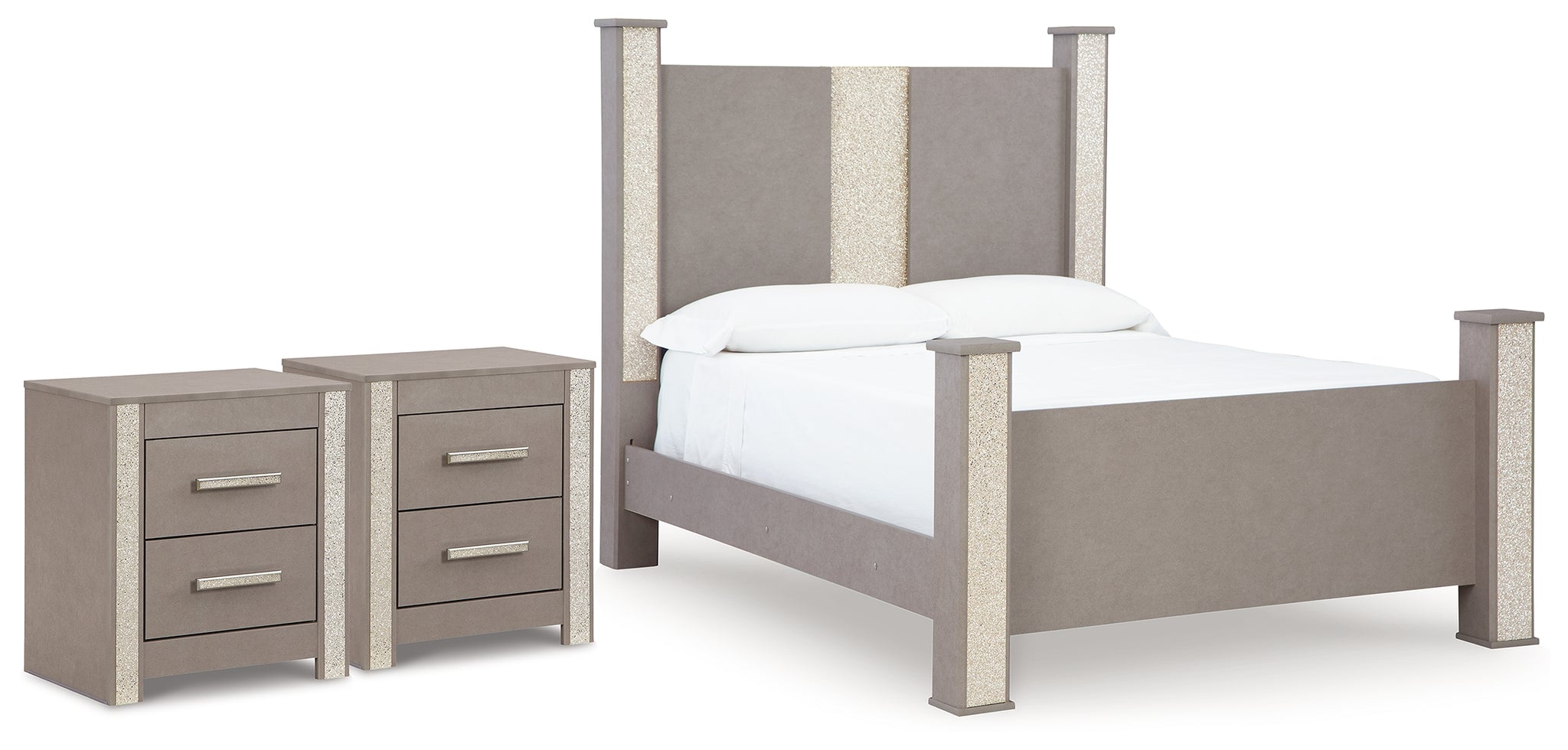 Surancha Queen Poster Bed and 2 Nightstands