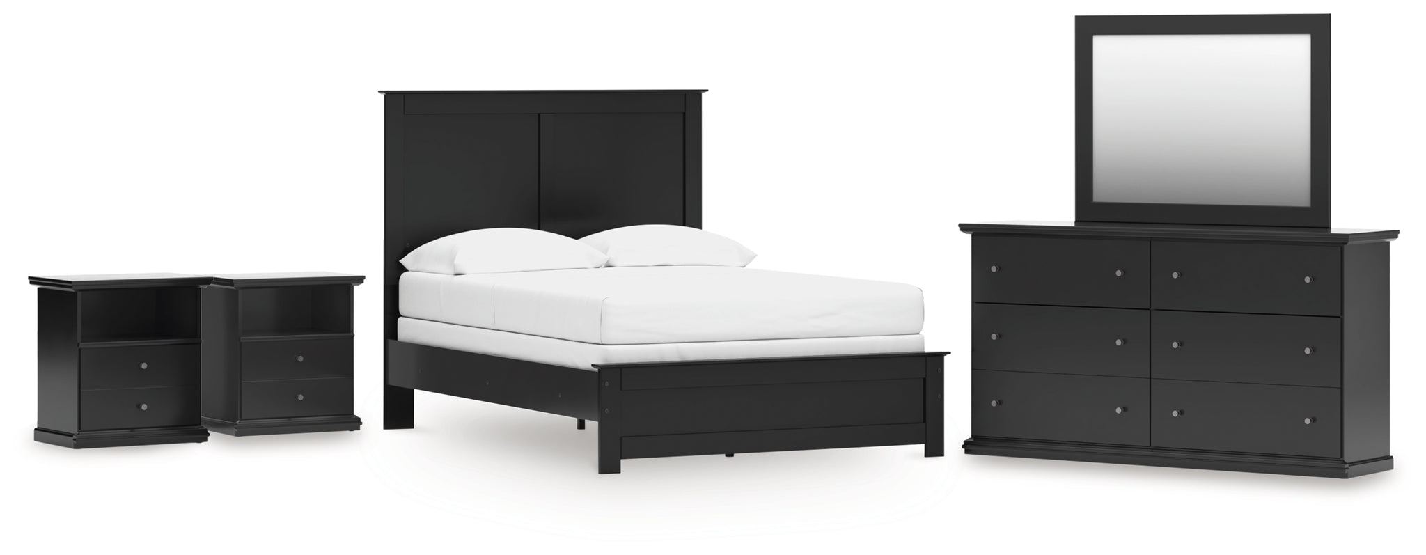 Maribel Full Panel Bed with Dresser, Mirror and 2 Nightstands