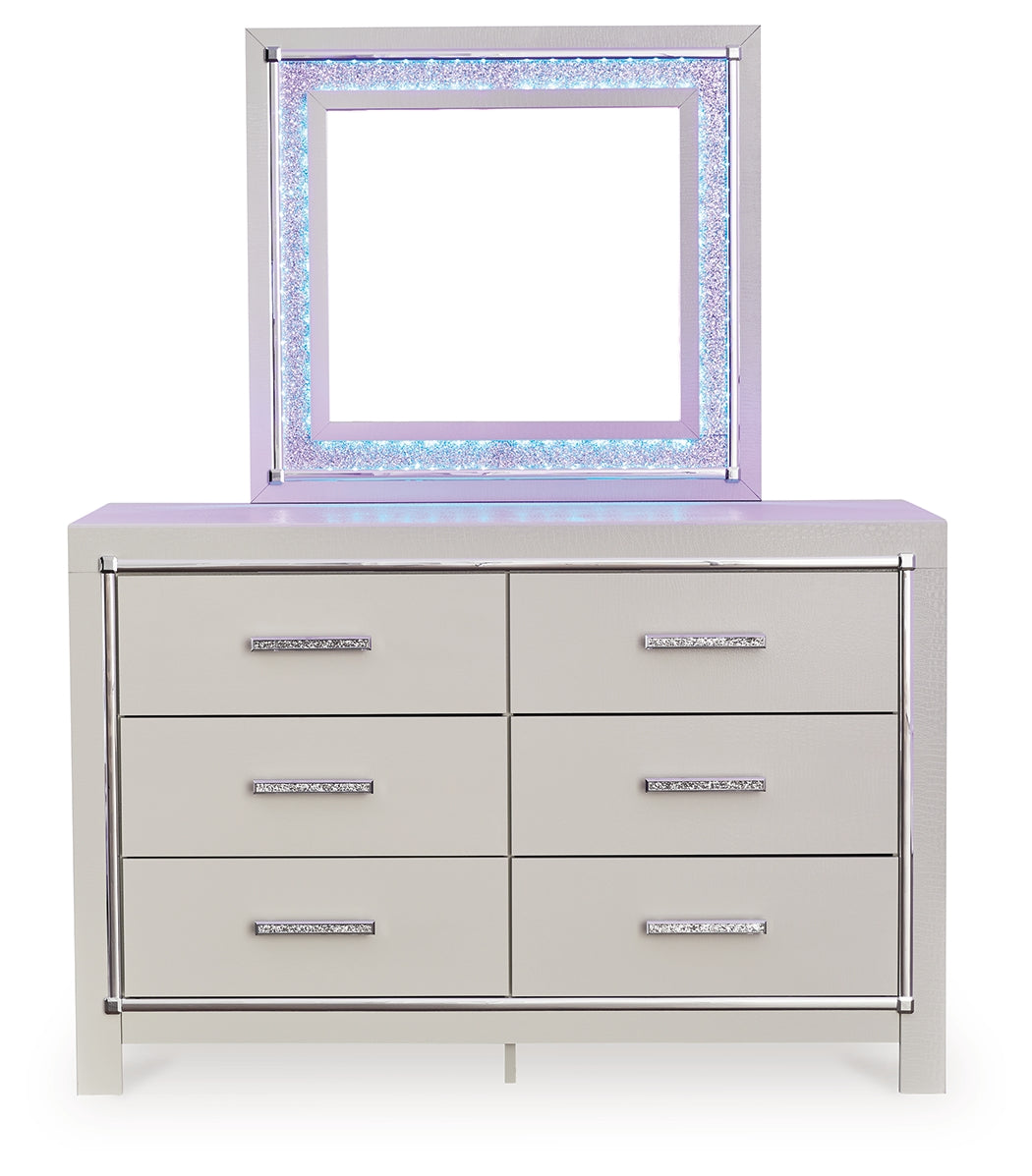 Zyniden Queen Upholstered Panel Bed, 2 Dressers, Mirror and Nightstand