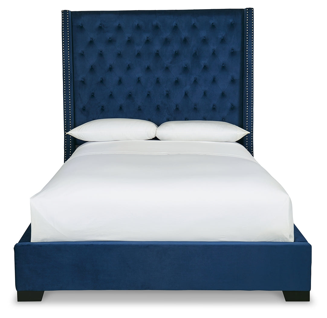 Coralayne Queen Upholstered Bed, Dresser, Mirror, Chest and Nightstand