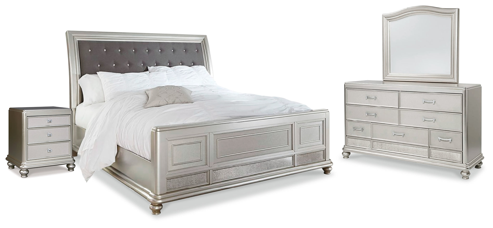 Coralayne Queen Panel Bed, Dresser, Mirror and Nightstand