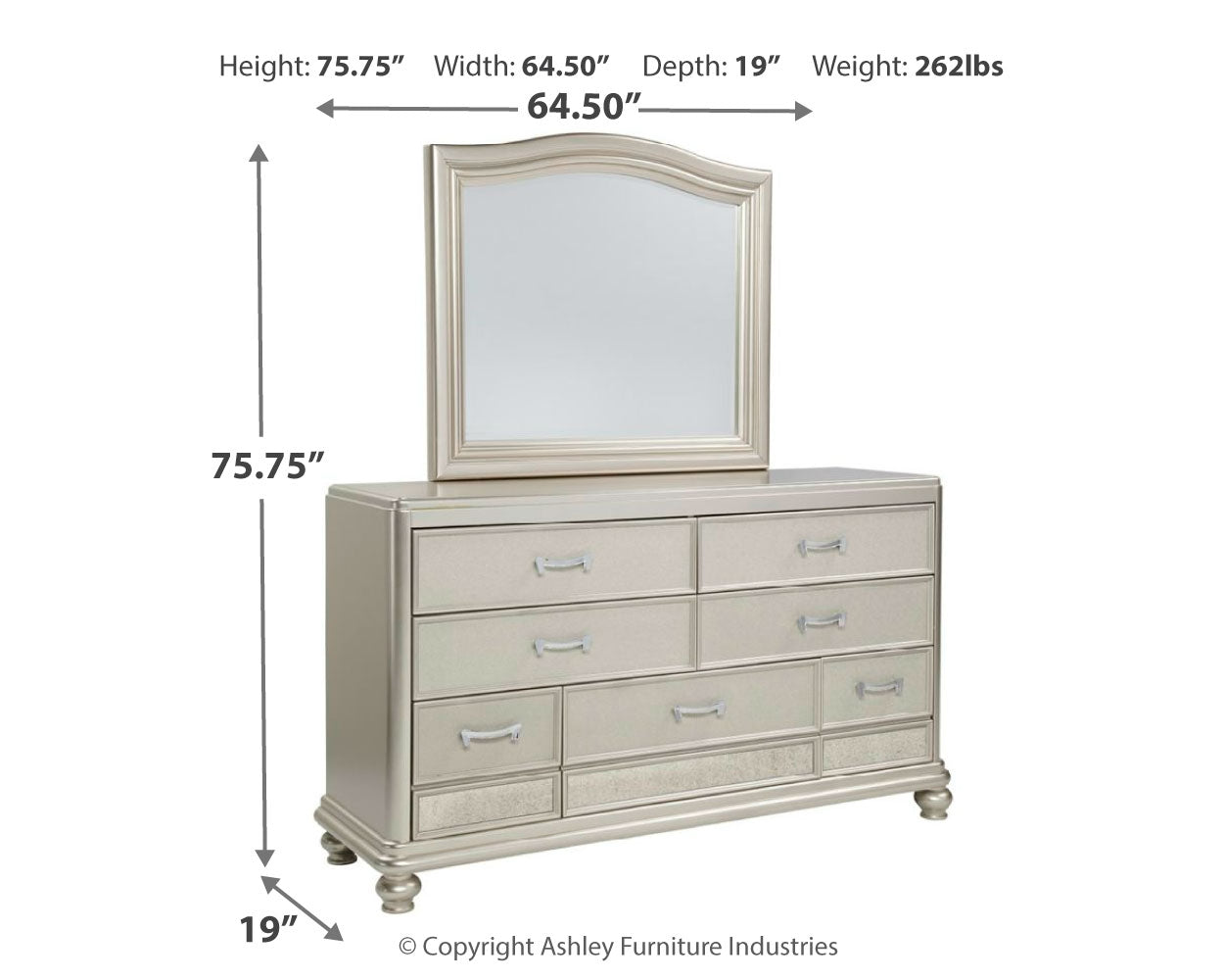Coralayne Queen Upholstered Bed, Dresser, Mirror and 2 Nightstands