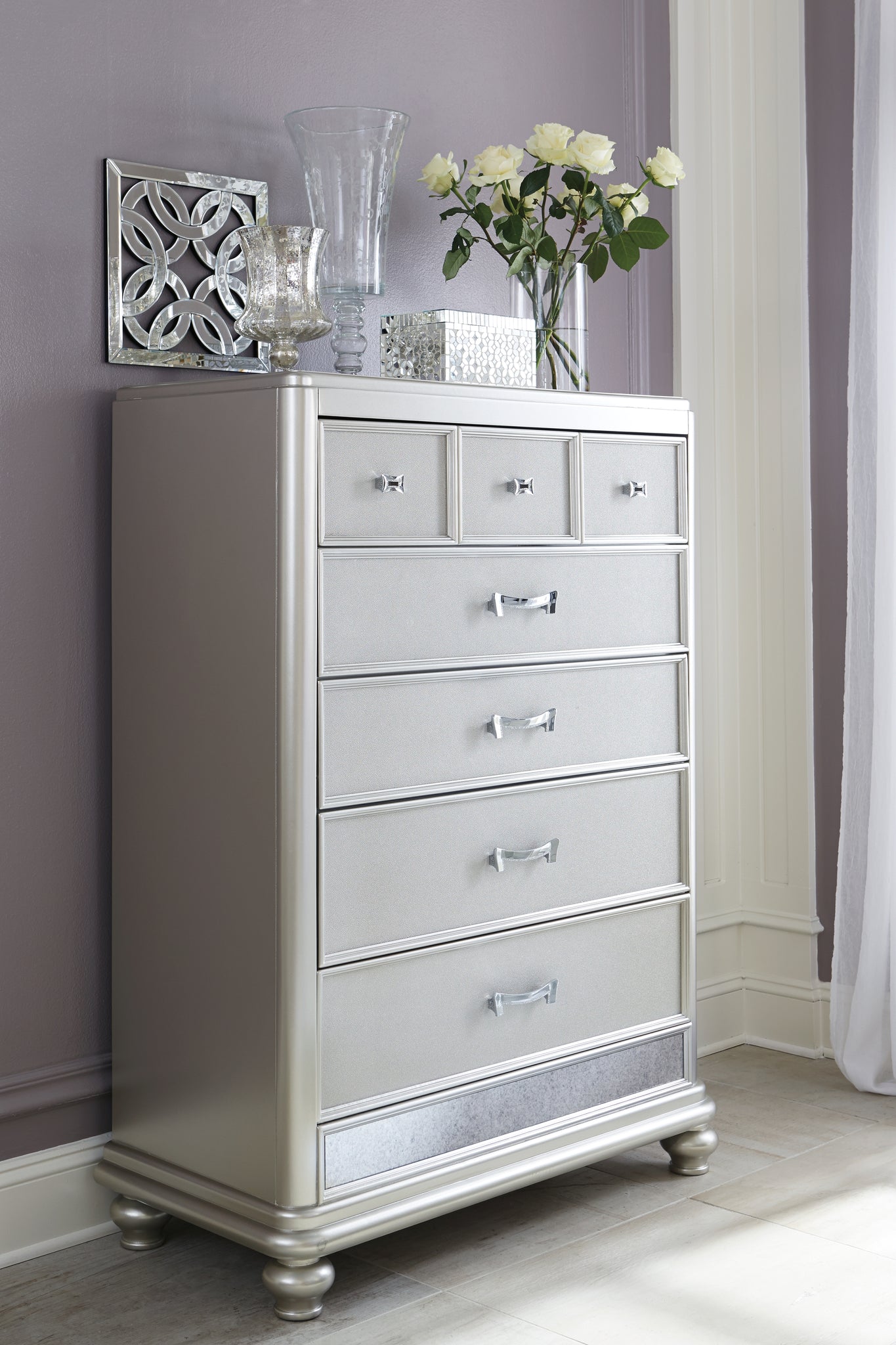 Coralayne Queen Upholstered Bed, Dresser, Mirror, Chest and Nightstand