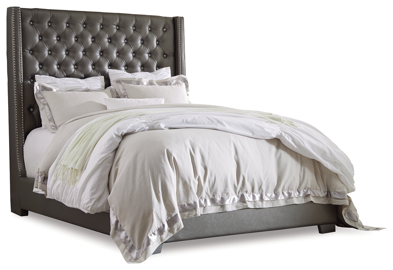 Coralayne Queen Upholstered Bed, Dresser, Mirror, Chest and Nightstand