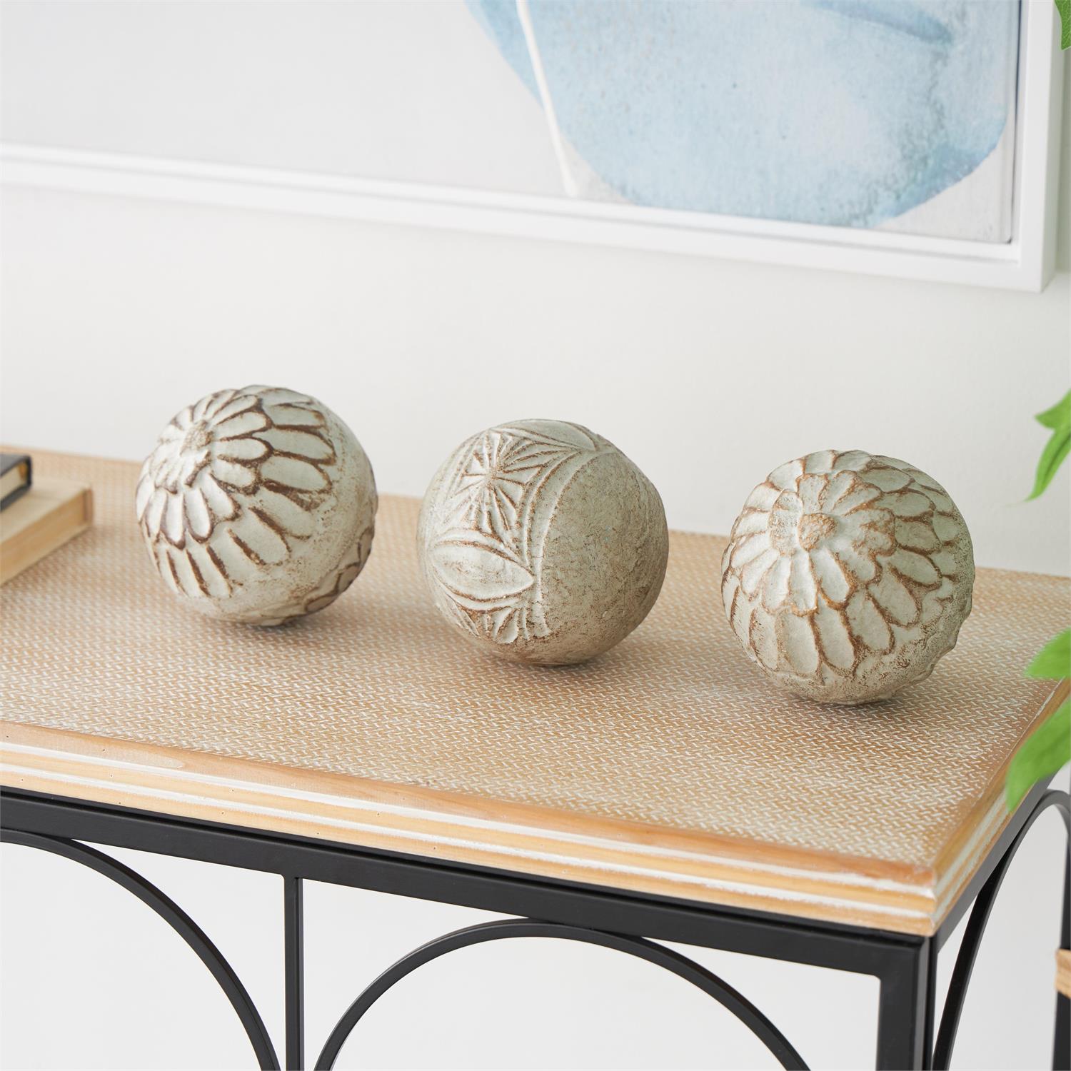 Paper Mache Handmade Carved Orbs & Vase Filler Set of 3