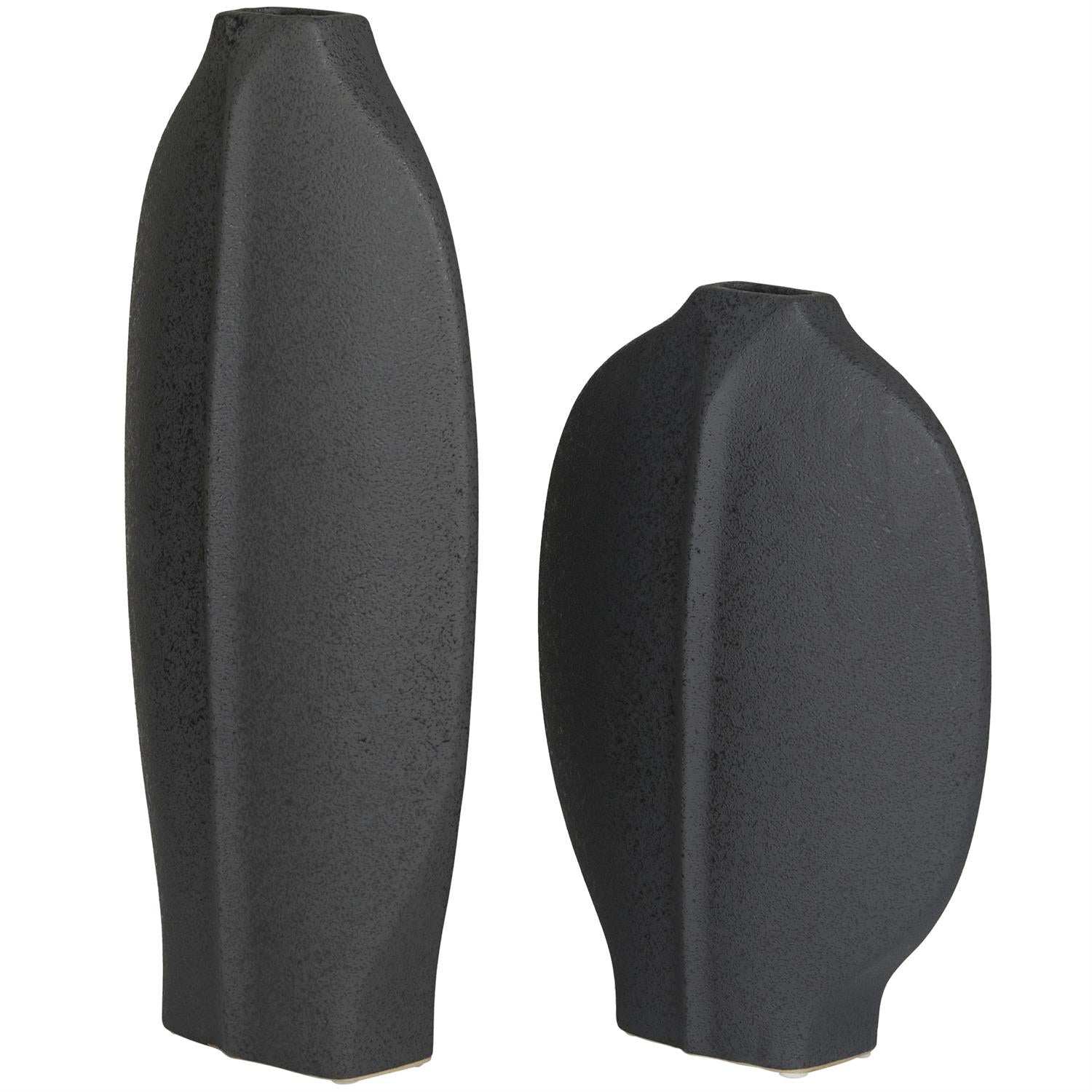 Black Ceramic Textured Decorative Vase, Set of 2
