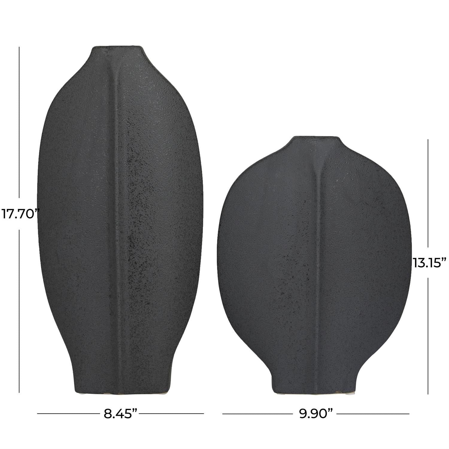 Black Ceramic Textured Decorative Vase, Set of 2