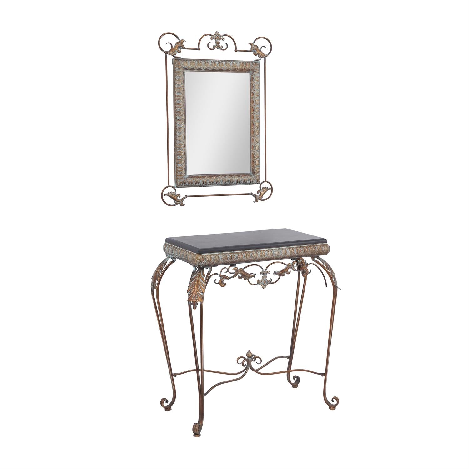 Bronze Metal Leaf Console Table with Mirror Set of 2