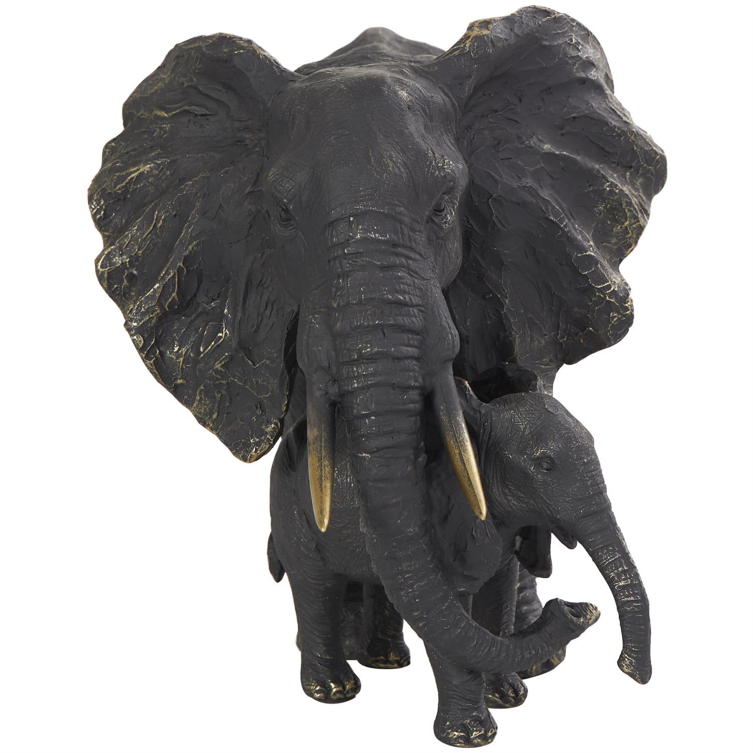 Bronze Polystone Elephant Family Decorative Sculpture