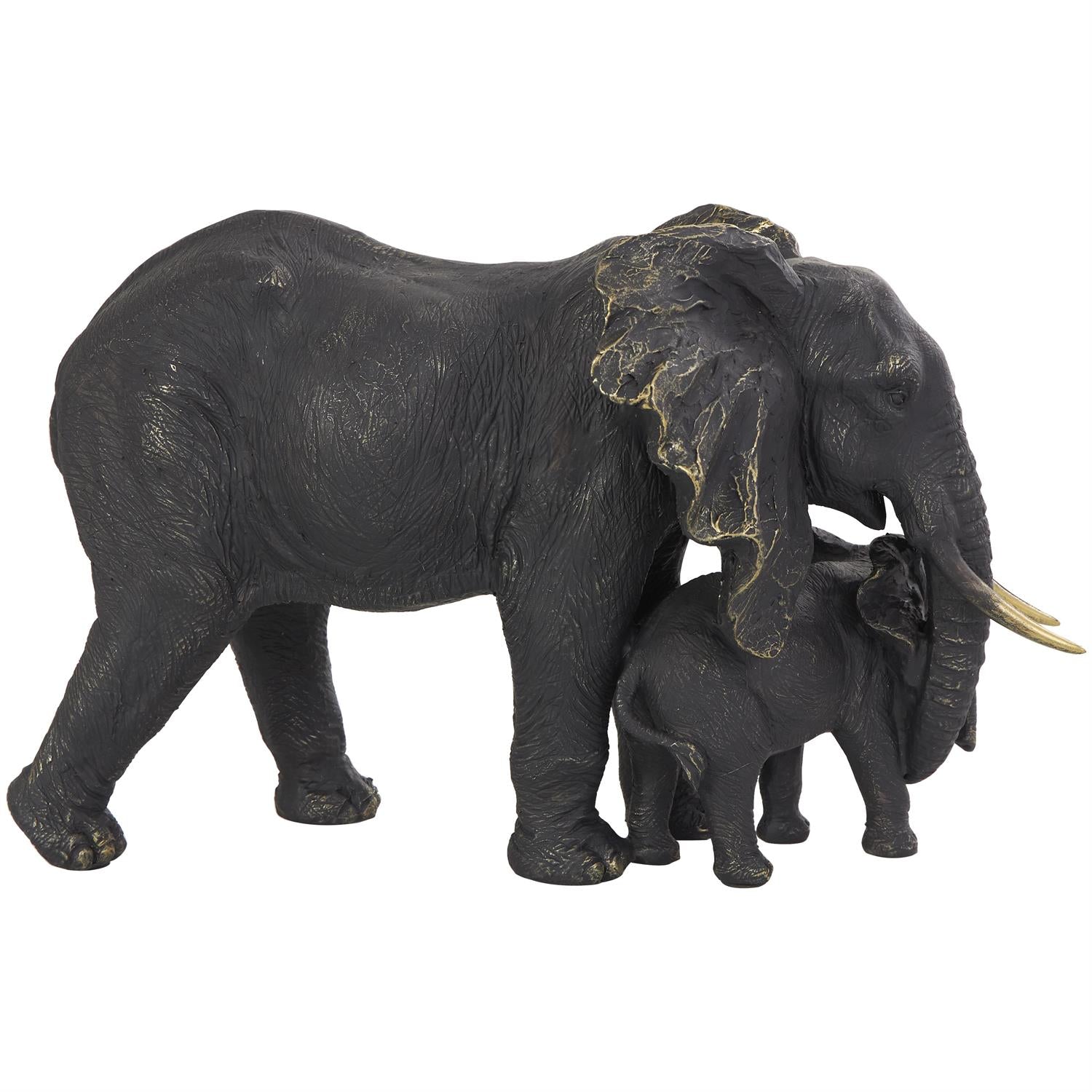 Bronze Polystone Elephant Family Decorative Sculpture