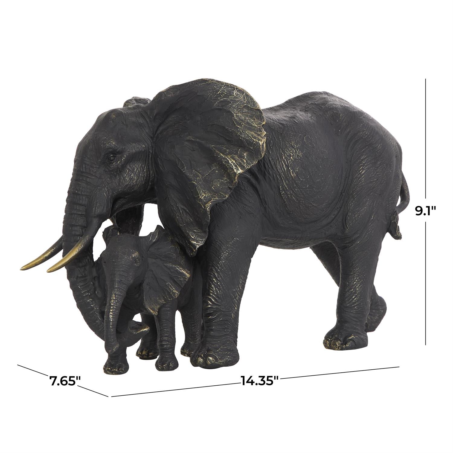 Bronze Polystone Elephant Family Decorative Sculpture