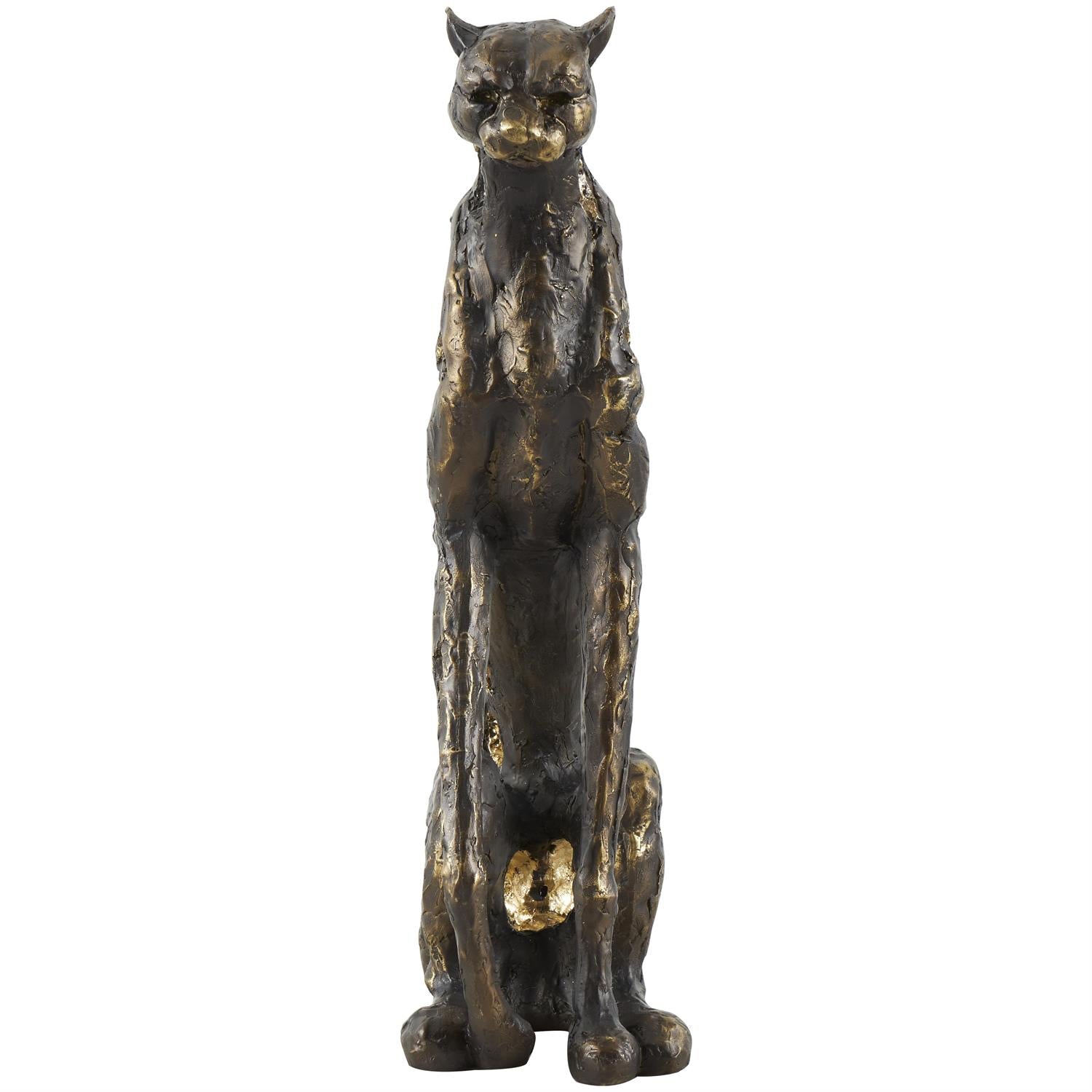 Bronze Polystone Leopard Sculpture with Gold Accents