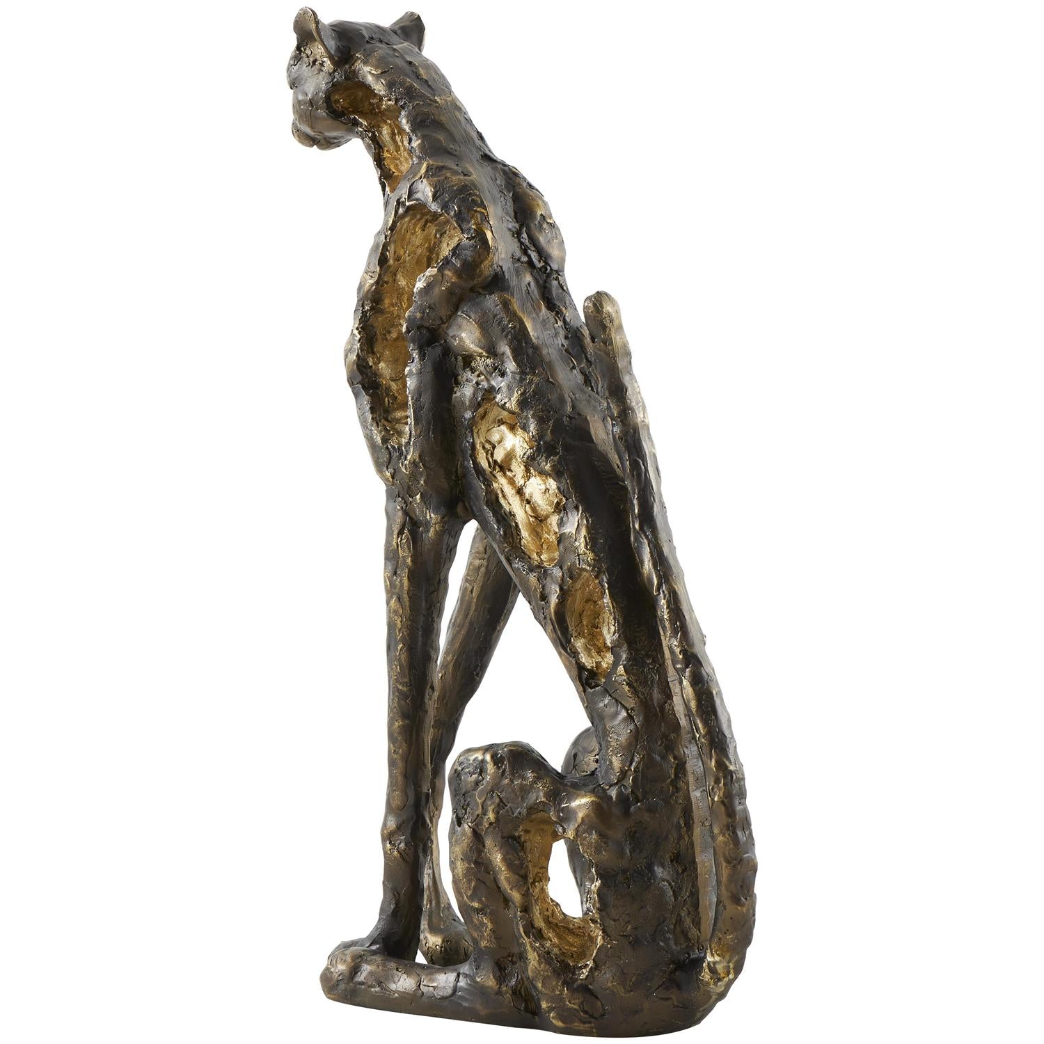 Bronze Polystone Leopard Sculpture with Gold Accents