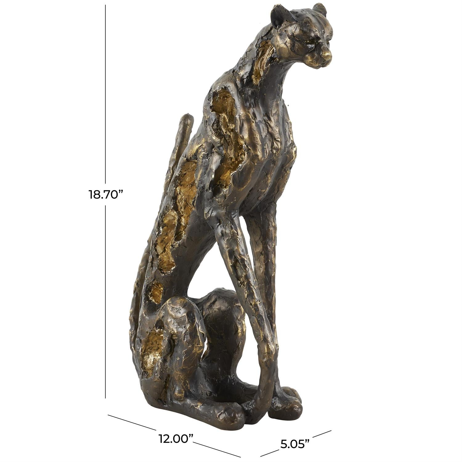 Bronze Polystone Leopard Sculpture with Gold Accents