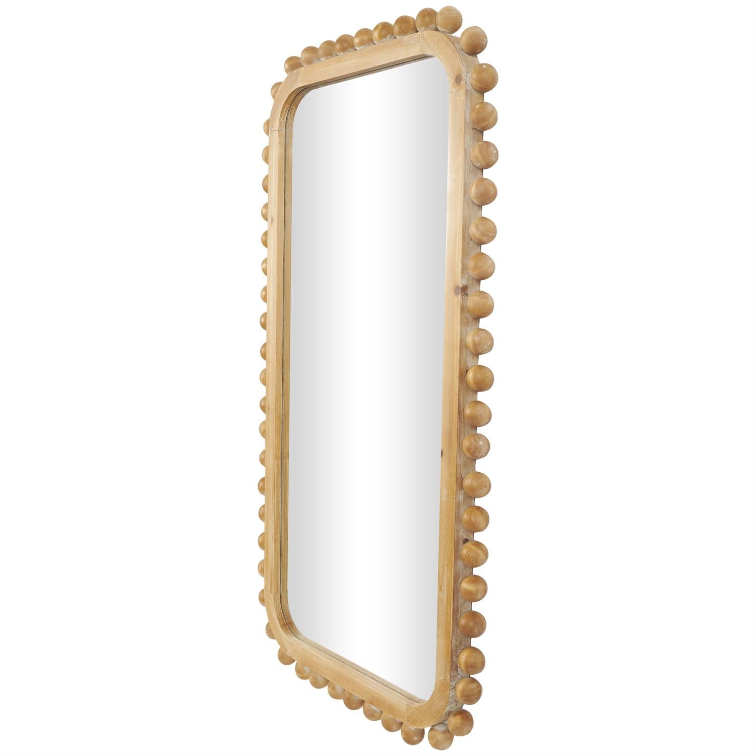 Brown Wood Room Wall Mirror with Beaded Frame