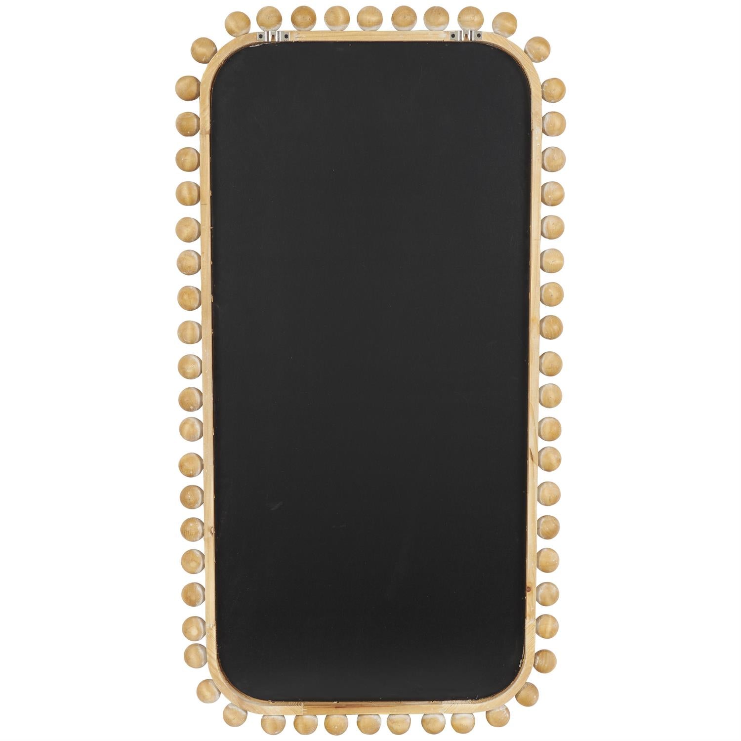 Brown Wood Room Wall Mirror with Beaded Frame