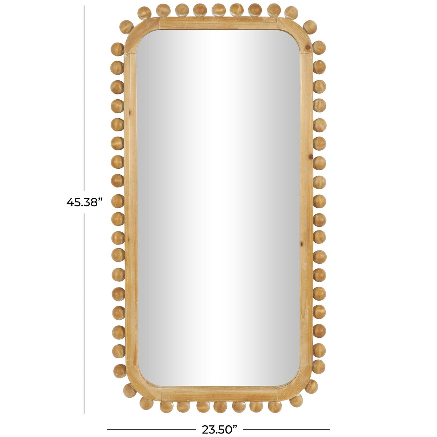 Brown Wood Room Wall Mirror with Beaded Frame