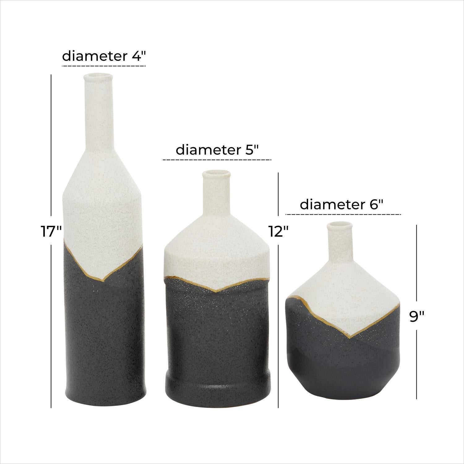 CosmoLiving by Cosmopolitan Black Ceramic Vase, Set of 3