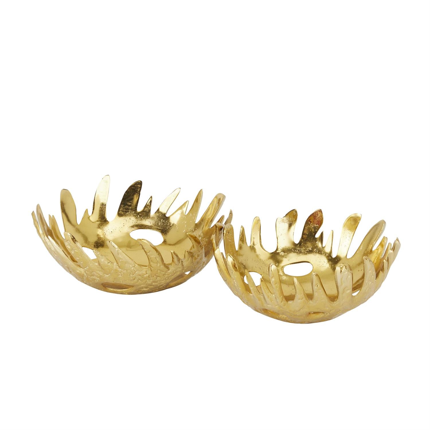 Gold Aluminum Metal Decorative Bowl Set of 2