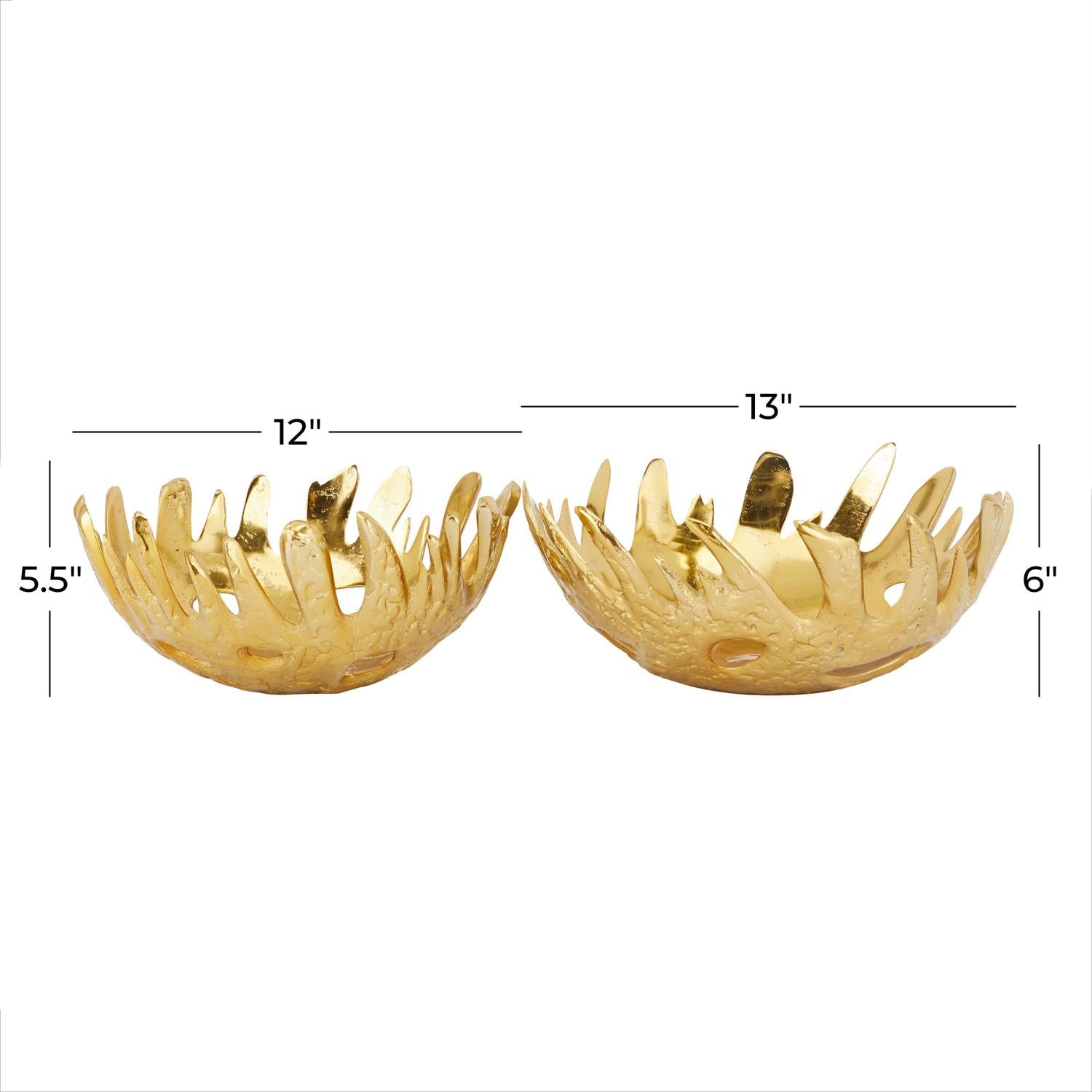 Gold Aluminum Metal Decorative Bowl Set of 2