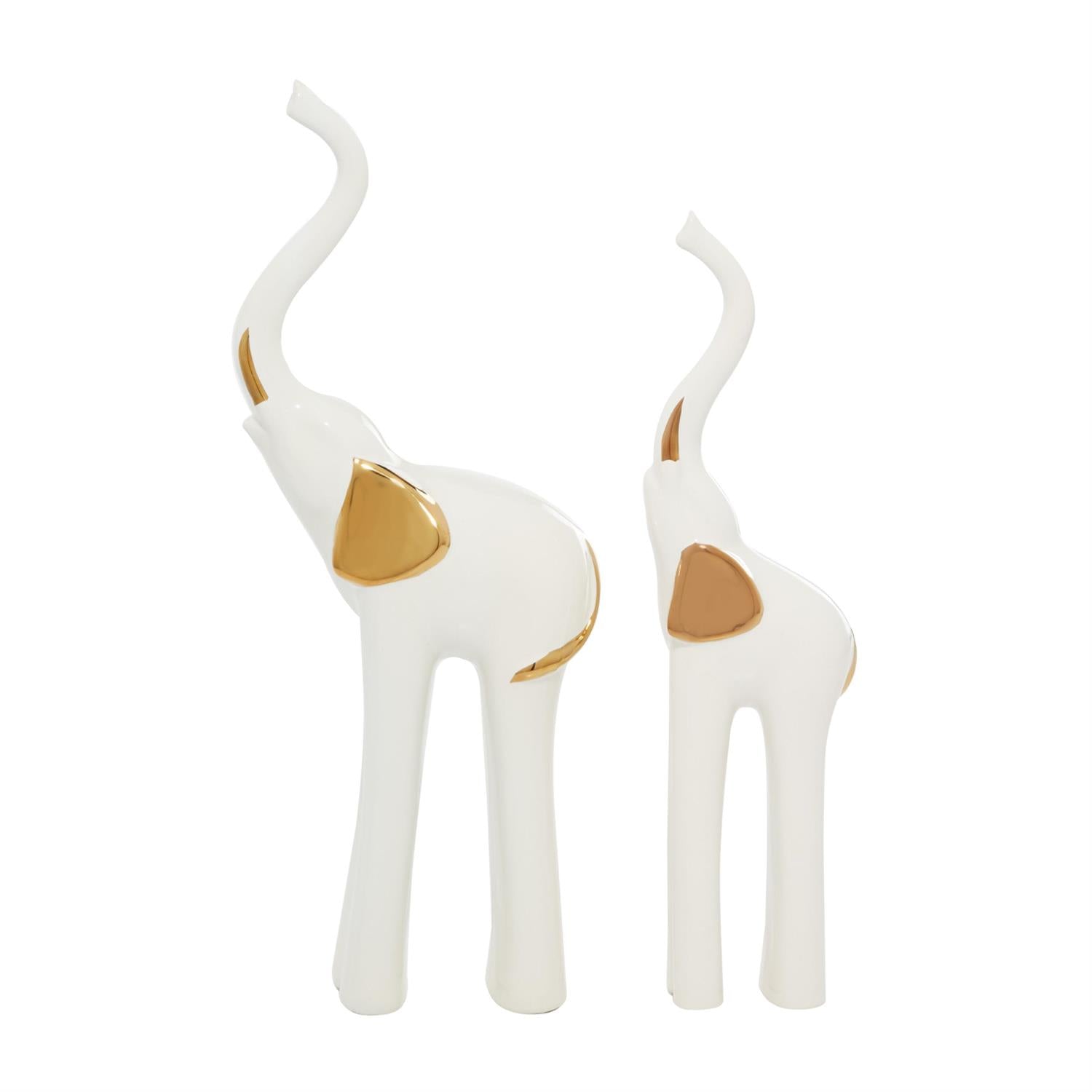 Gold Porcelain Ceramic Elephant Decorative Sculpture, Set of 2