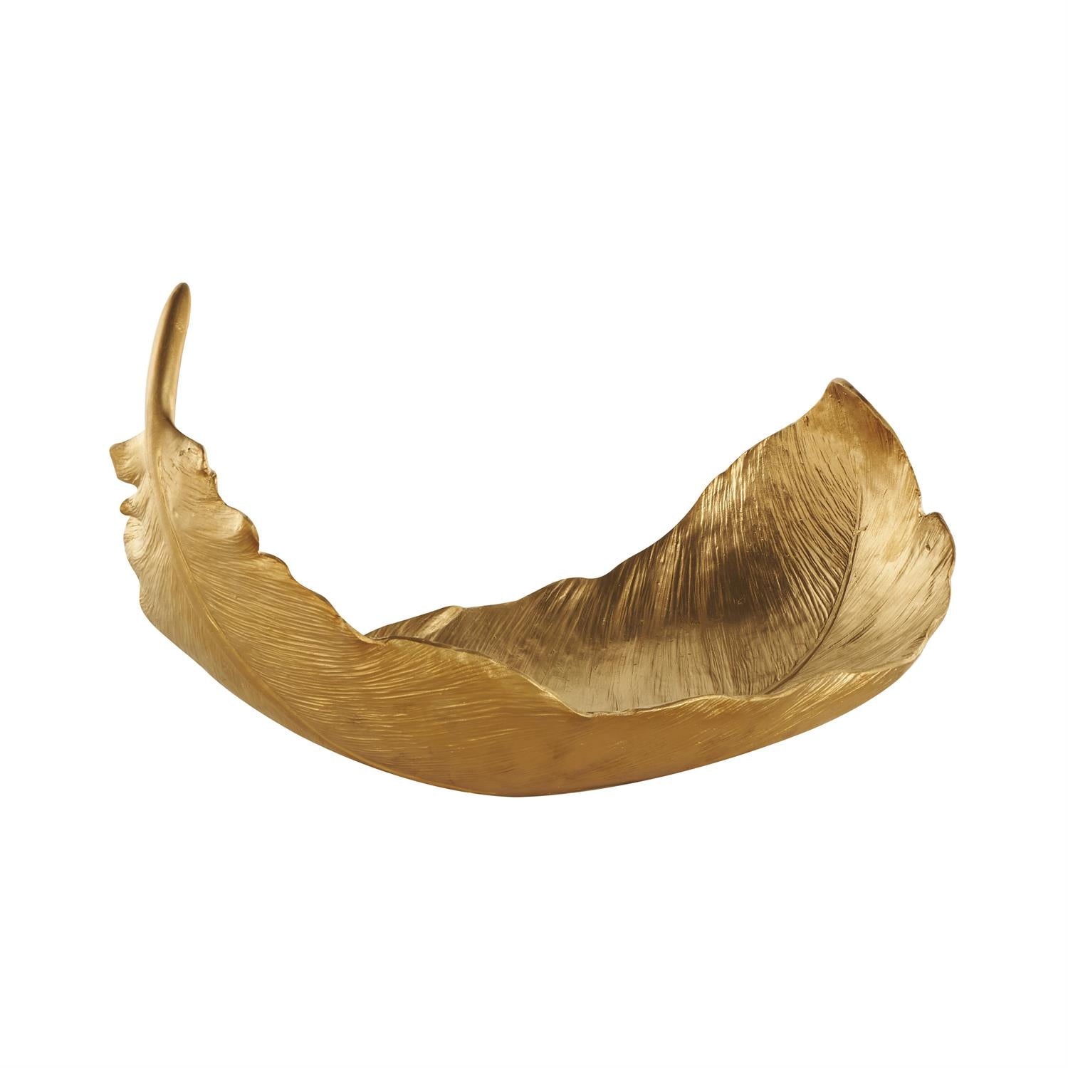 Gold Resin Bird Feather Decorative Bowl with Gold Foil Accent