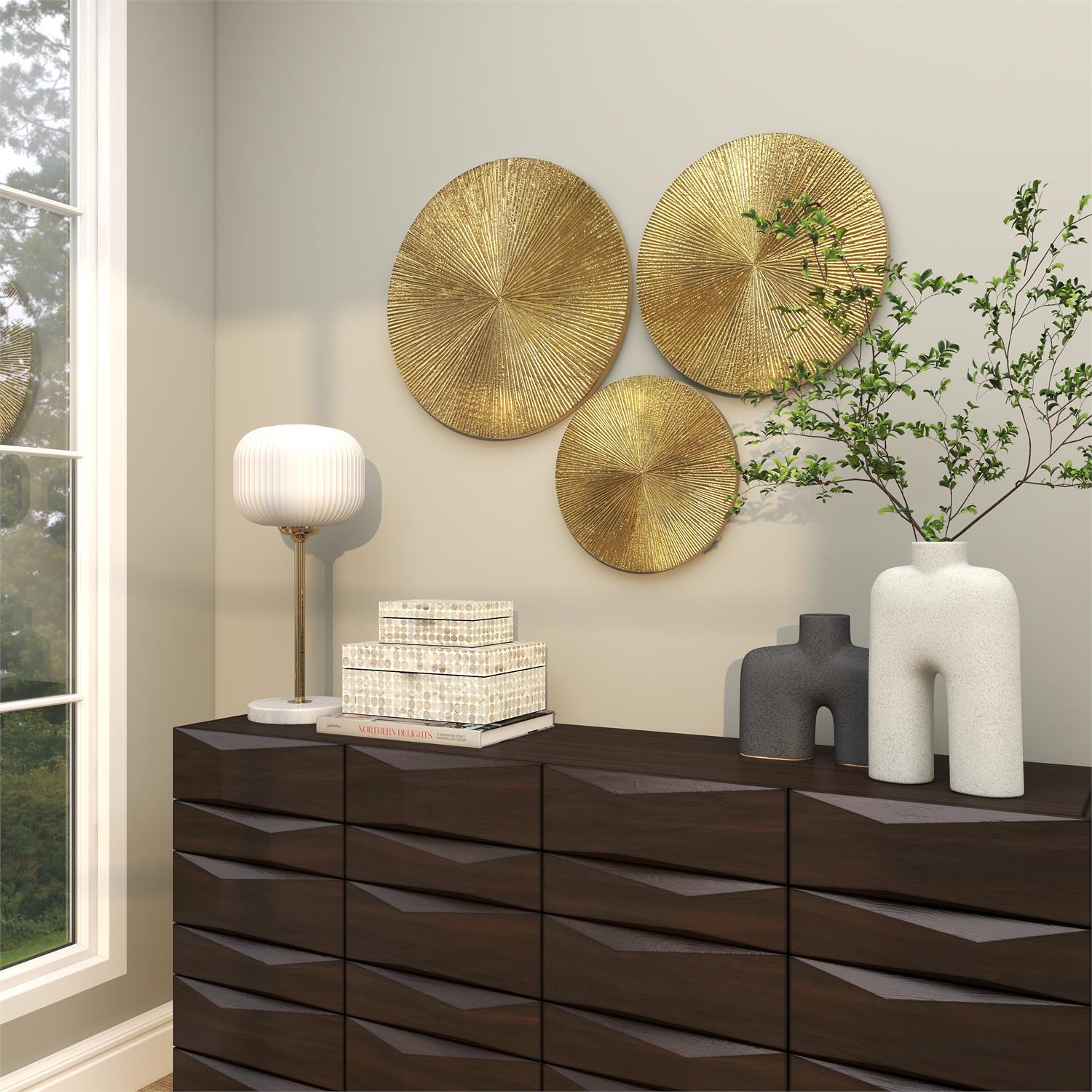 Gold Wooden Plate Wall Decor, Set of 3
