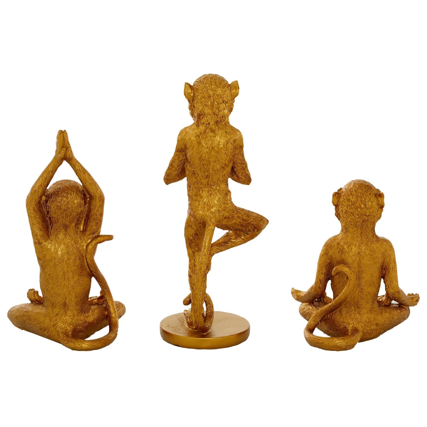 Gold Polystone Monkey Decorative Sculpture, Set of 3