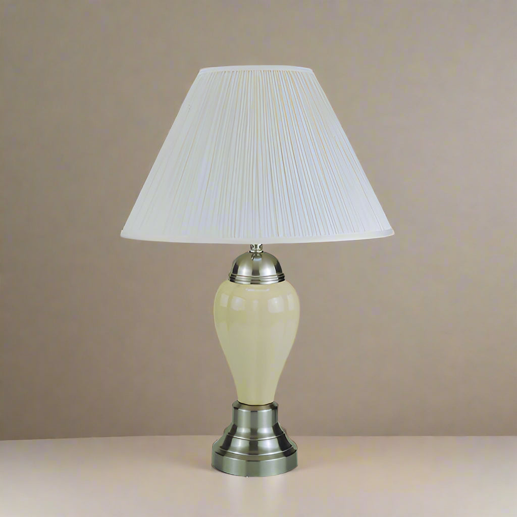 Porcelain Lamp Ivory Satin Nickel 26"