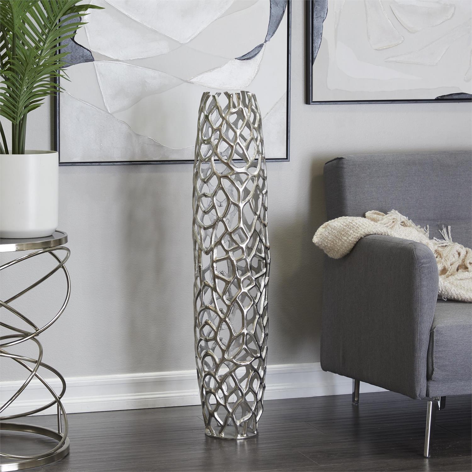 Silver Aluminum Metal Coral Decorative Vase