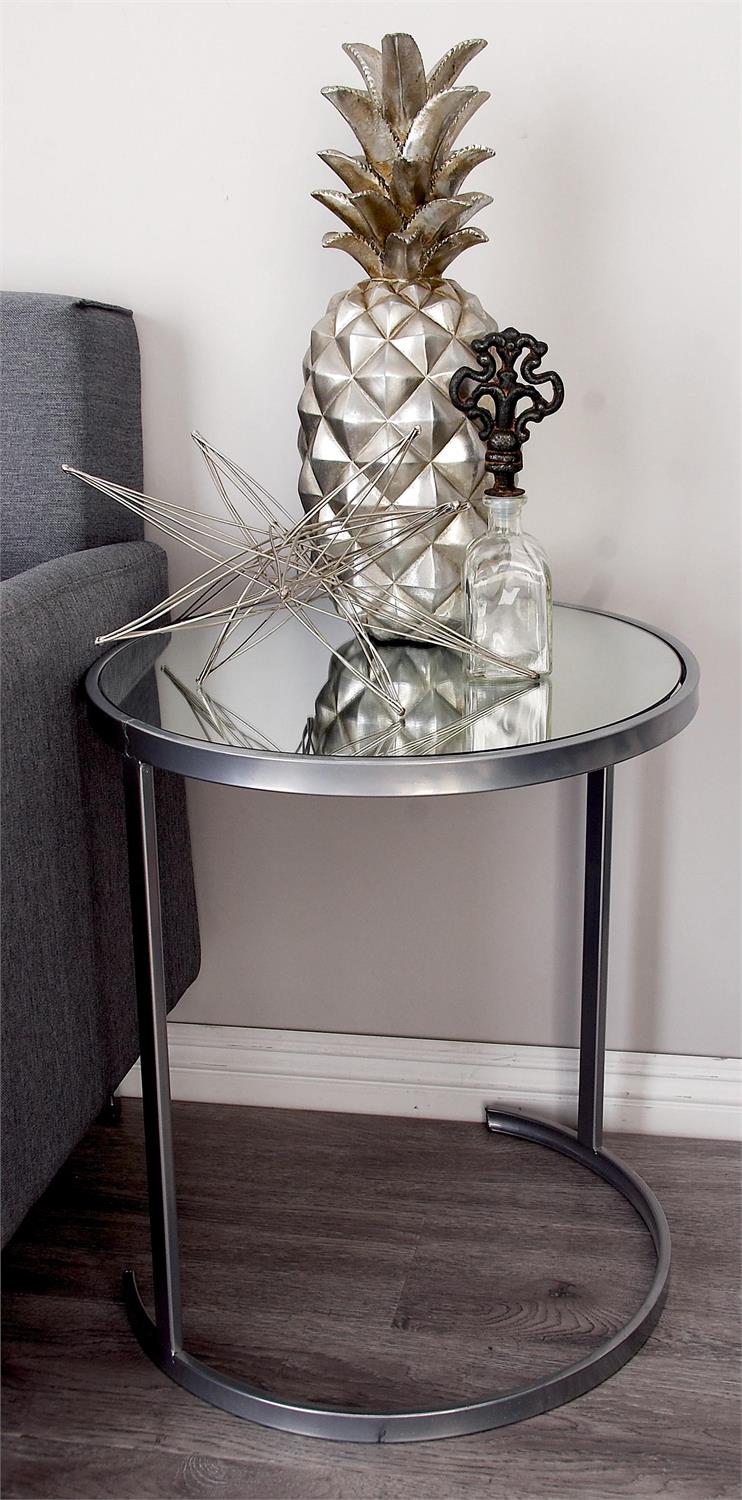 Silver Metal Round Nesting Side Table with Glass Top