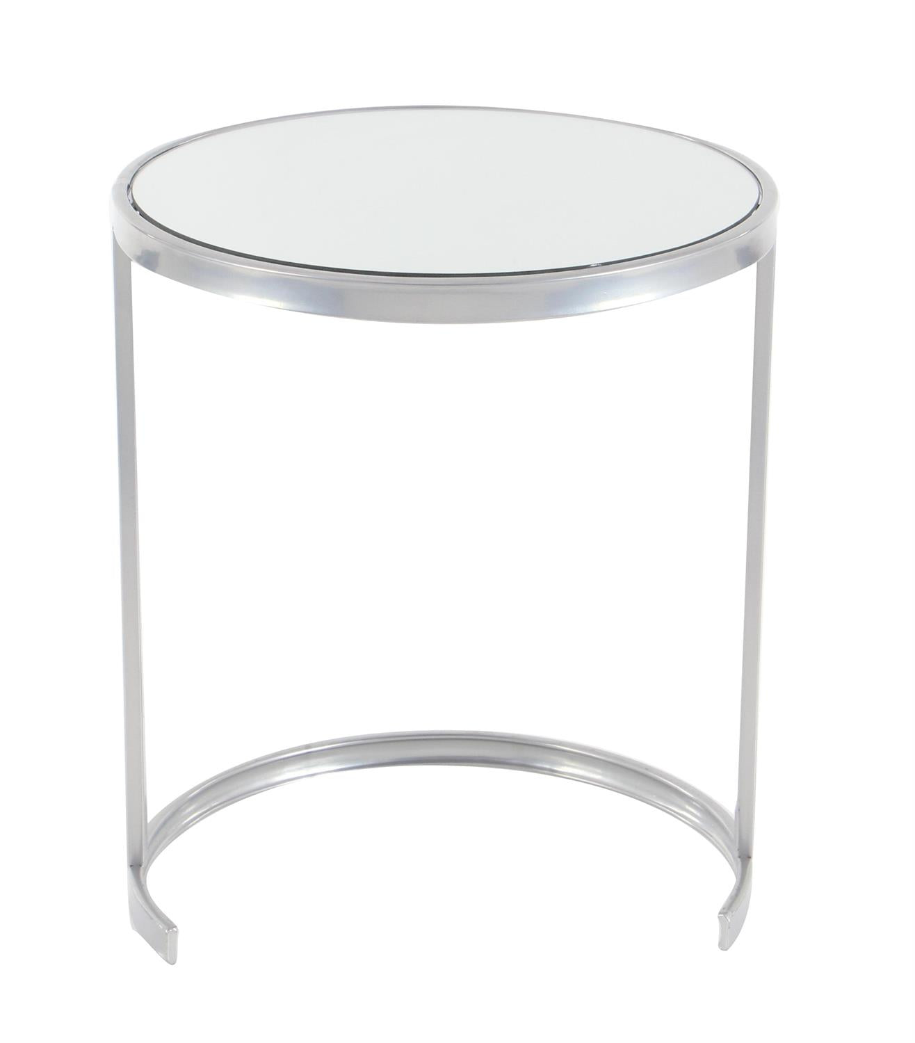Silver Metal Round Nesting Side Table with Glass Top