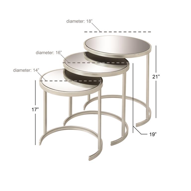 Silver Metal Round Nesting Side Table with Glass Top