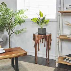 Silver Drip Accent Table with Melting Design and Shaded Glass Top 16" x 16" x 25"