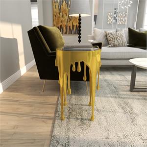Silver Drip Accent Table with Melting Design and Shaded Glass Top 16" x 16" x 25"