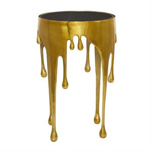 Silver Drip Accent Table with Melting Design and Shaded Glass Top 16" x 16" x 25"