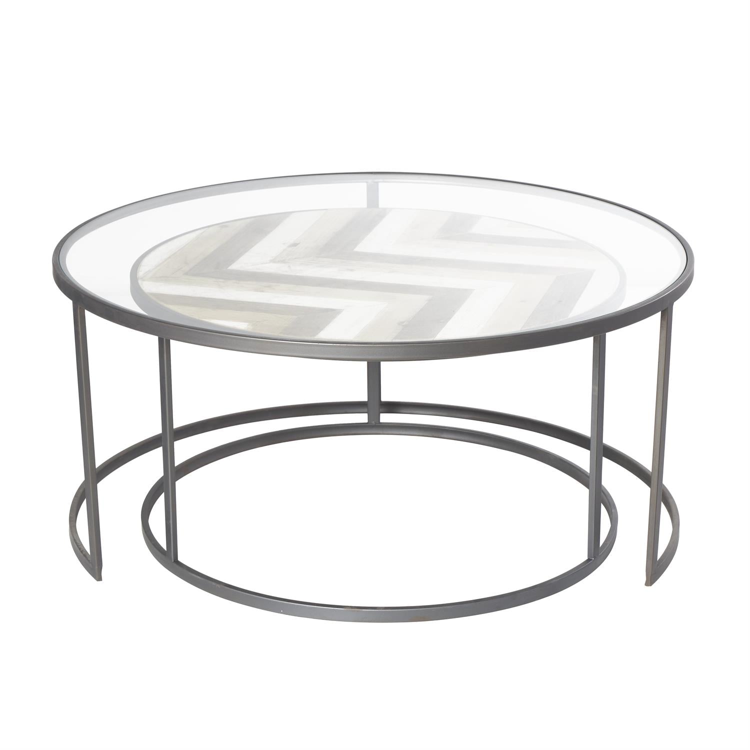 Wooden Nesting Coffee Table with Glass Top, Set of 2