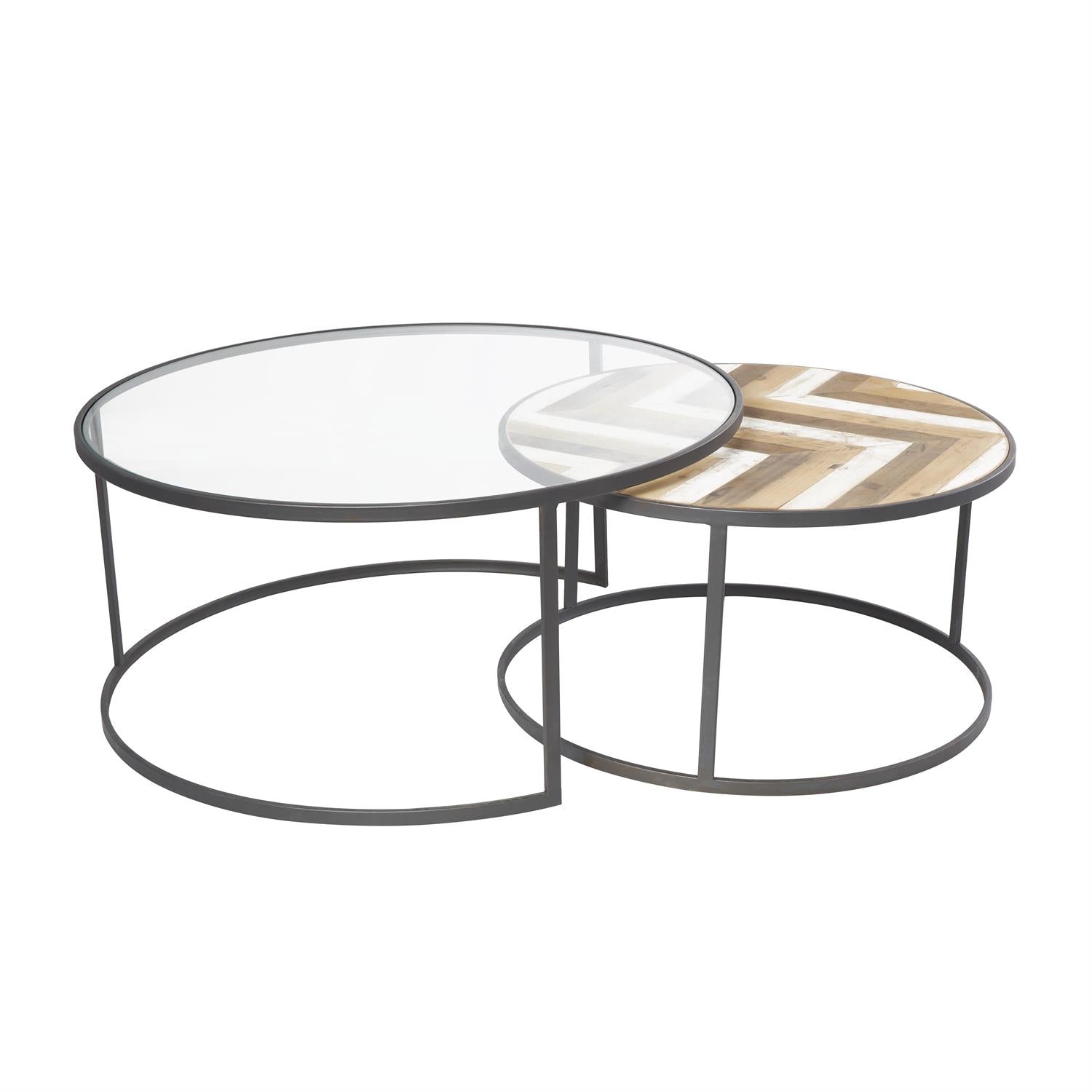Wooden Nesting Coffee Table with Glass Top, Set of 2