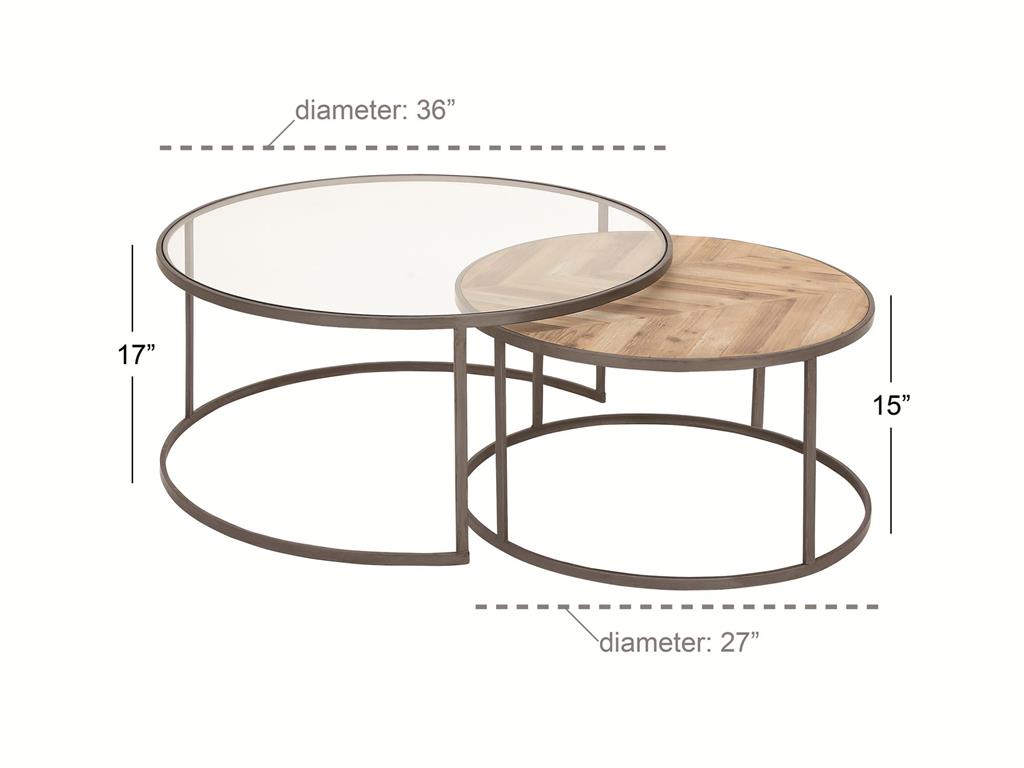Wooden Nesting Coffee Table with Glass Top, Set of 2